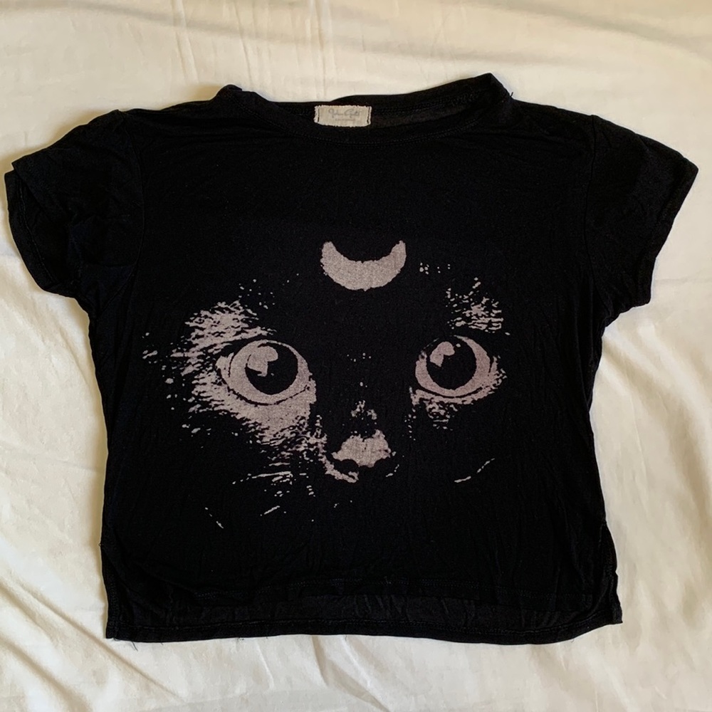 Brandy Melville Small Luna Black Cat Moon Black Crop Top